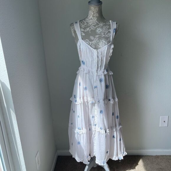 Free People Daisy Chain Midi Dress in Neutral Combo - Picture 3 of 12